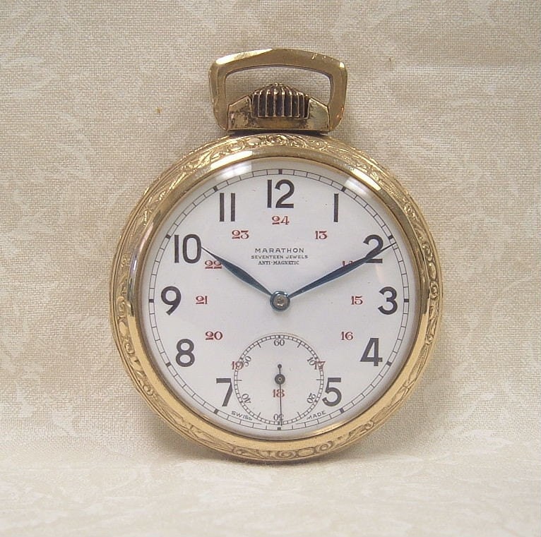 Vintage Pocket Watch Swiss Made Marathon by MountainCoveAntiques