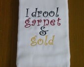 Burp Cloth Curlz Font  I Drool Garnet and Gold