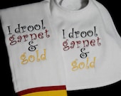 2 Piece Set I Drool Garnet and Gold Bib and Burp Cloth Set