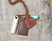 new Teacher necklace - mixed metal - inspire life with vintage blue aqua drop and silver ruler charm
