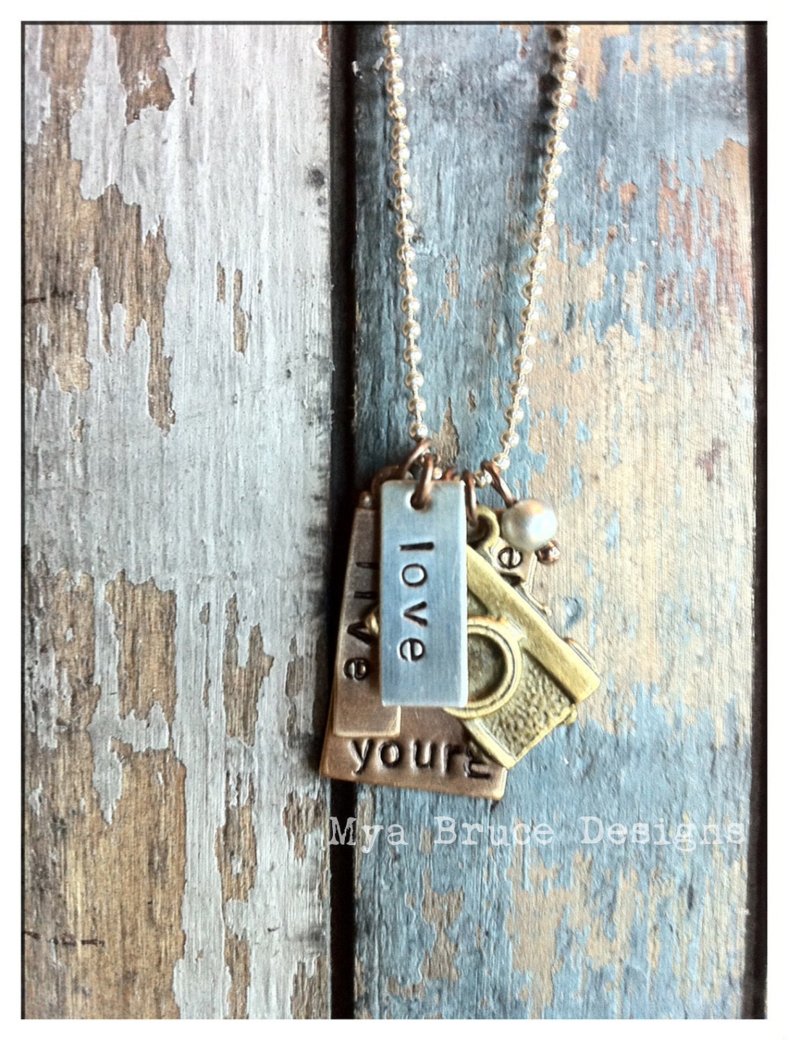 Mixed metal necklace for Photographer or life-moment-catcher ---- Live Love. Make your Memories