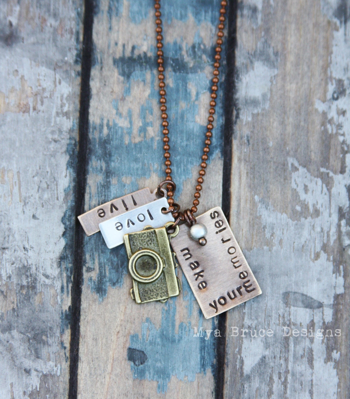 Mixed metal necklace for Photographer or life-moment-catcher ---- Live Love. Make your Memories