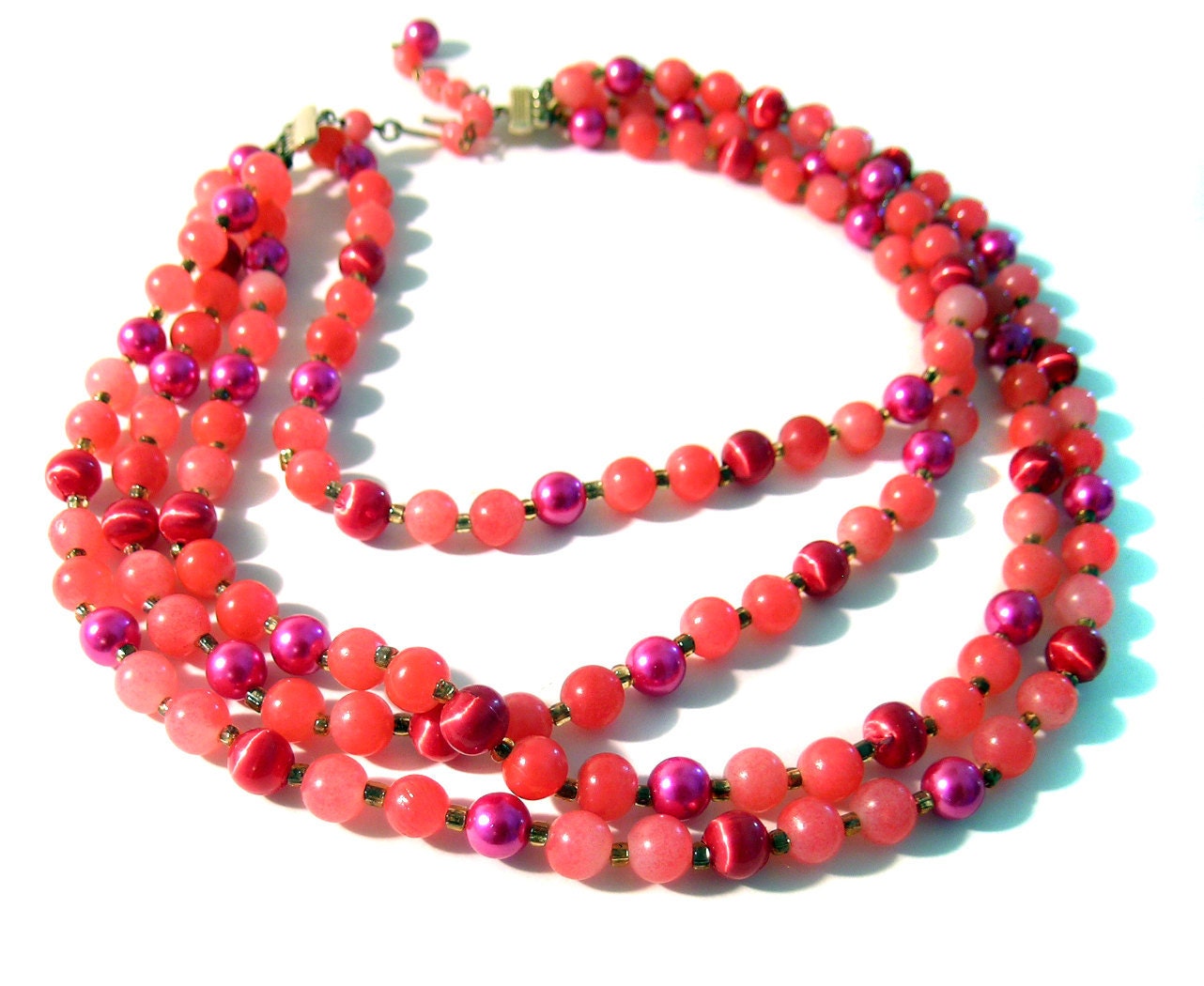 Vintage Multi Strand Necklace Hot Pink
