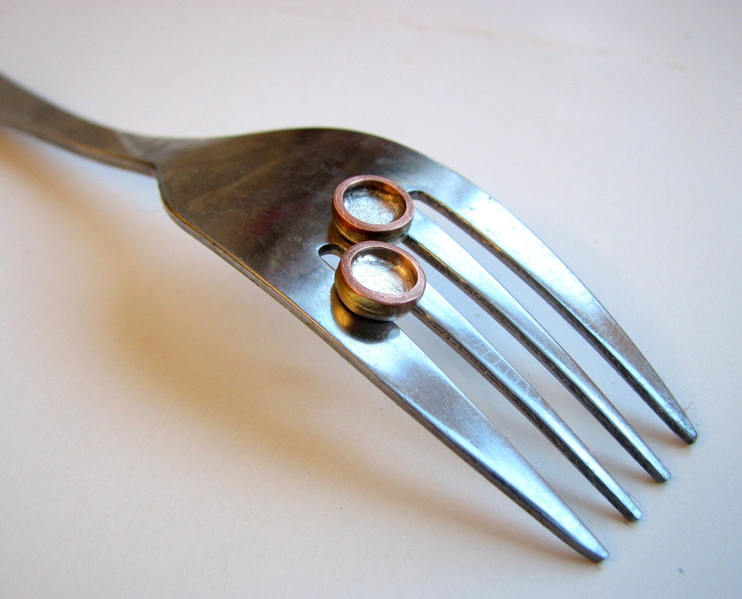 Titanium posts silver & copper circle earrings
