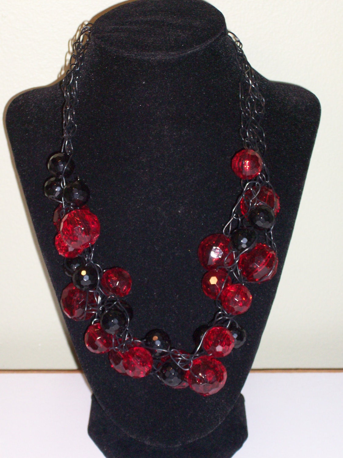 Red and Black Crochet Wired Necklace