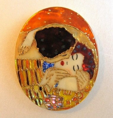 Klimt The Kiss handpainted pendant, Handpainted jewelry, italian jewelry, artisan jewelry, ooak jewelry