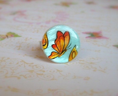 Butterfly ring painted by hand, artisan jewelry, handmade italian jewelry