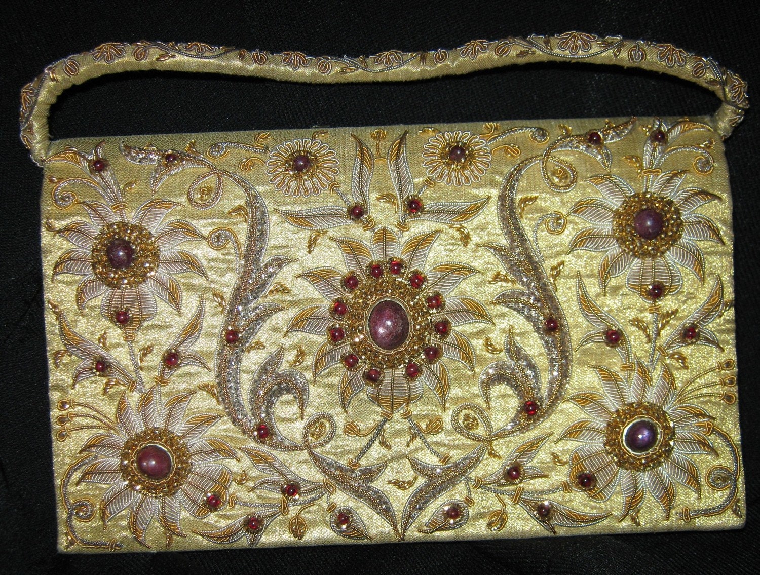 Vintage Purse Gold Silver BEADS/ STONES c.1960 /Sale/