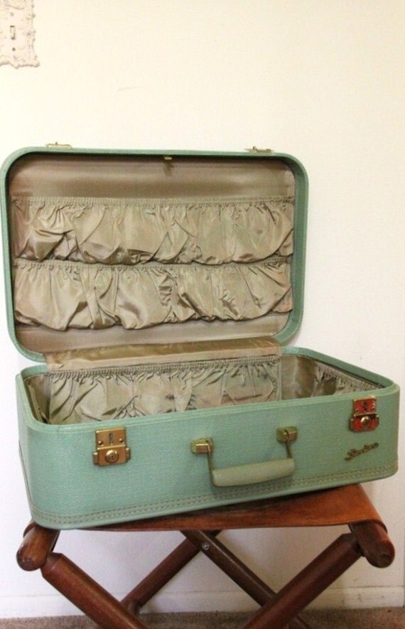 Sage Green Starline vintage luggage suitecase by grassdoll on Etsy