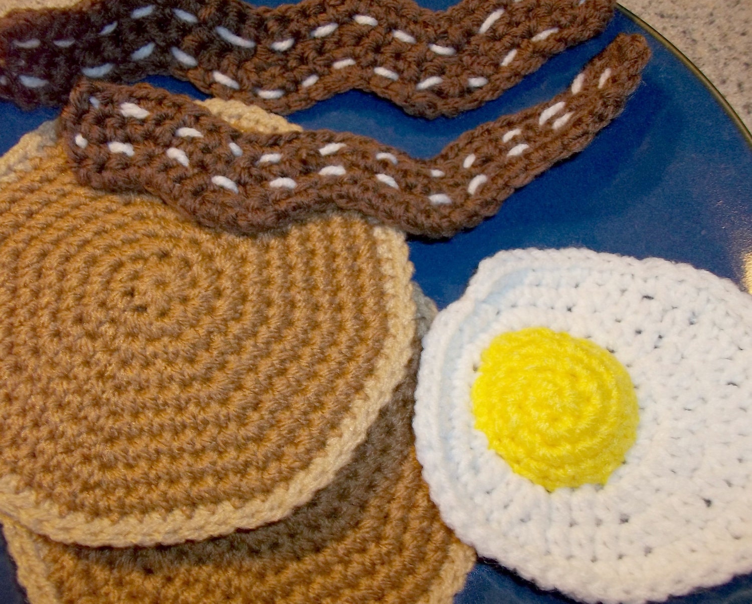 Crochet Pancake, Egg, Bacon, Play Food, For Children, for Cats
