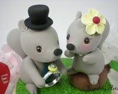 Custom Lovely Tails Squirrel Love Wedding Cake Topper with a Beautiful Wedding Ring-for Woodland Theme Wedding