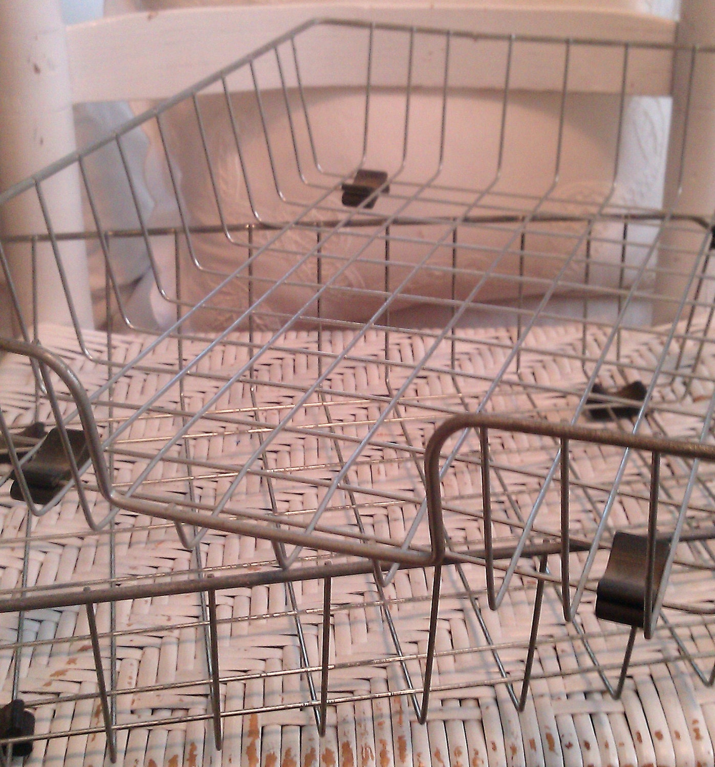 Reserved for Krystal Vintage Set of Simple Wire Desk Organizer Trays