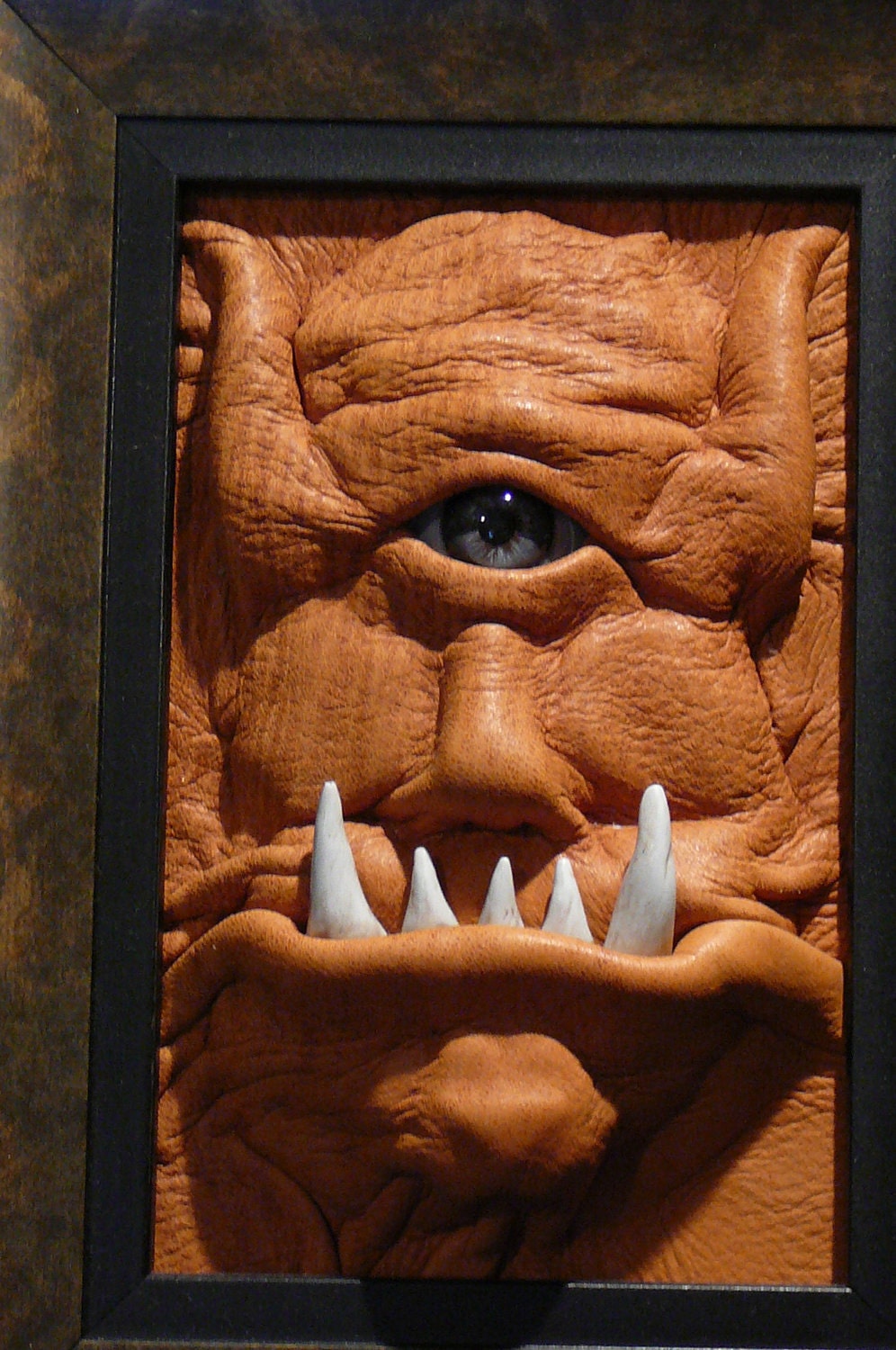 Monster Portrait: Dappleglade the Young --framed tan leather Face