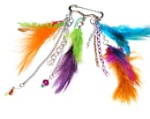 Colorful Dangle Feather and Chain Brooch