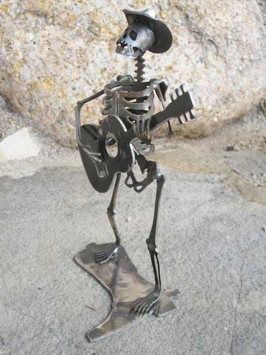 Cowboy Zombie Skeleton Guitarist Steel Sculpture
