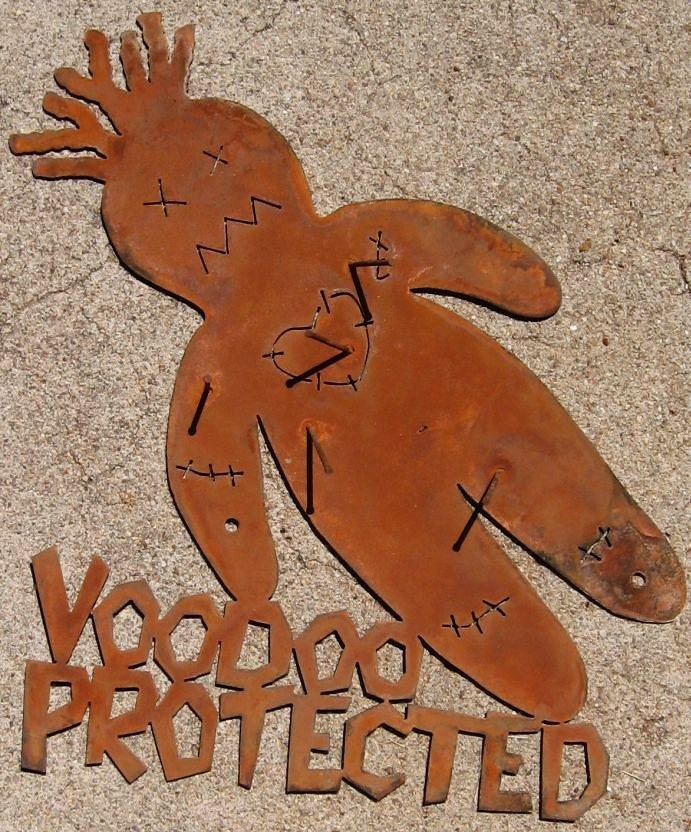 Voodoo Doll Protected Metal Yard Fence Screw Mount Sign