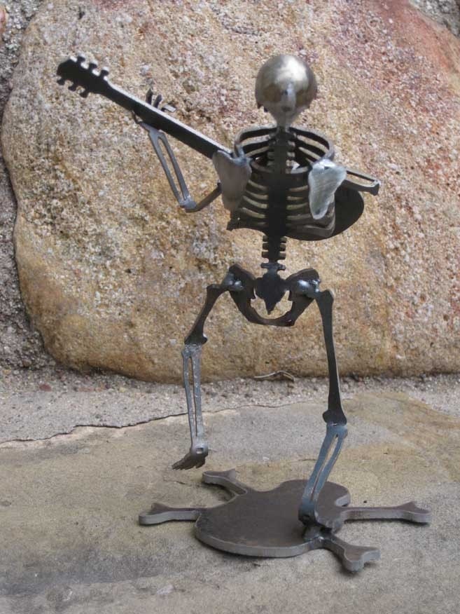 Zombie Skeleton Musician Guitar Solo Metal Sculpture