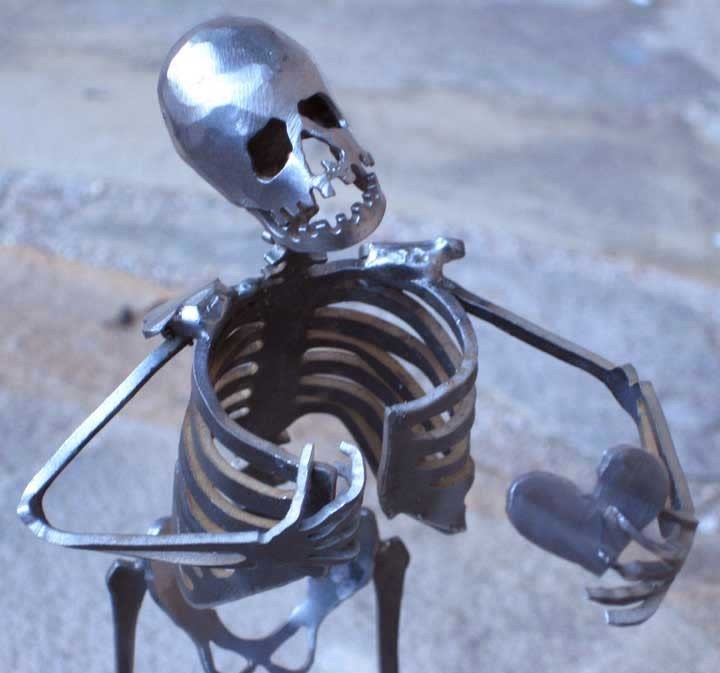 Zombie Skeleton Take My Heart Metal Sculpture