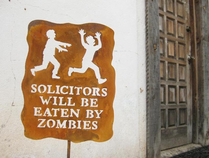 Solicitors Will Be Eaten by Zombies Metal Garden Yard Sign