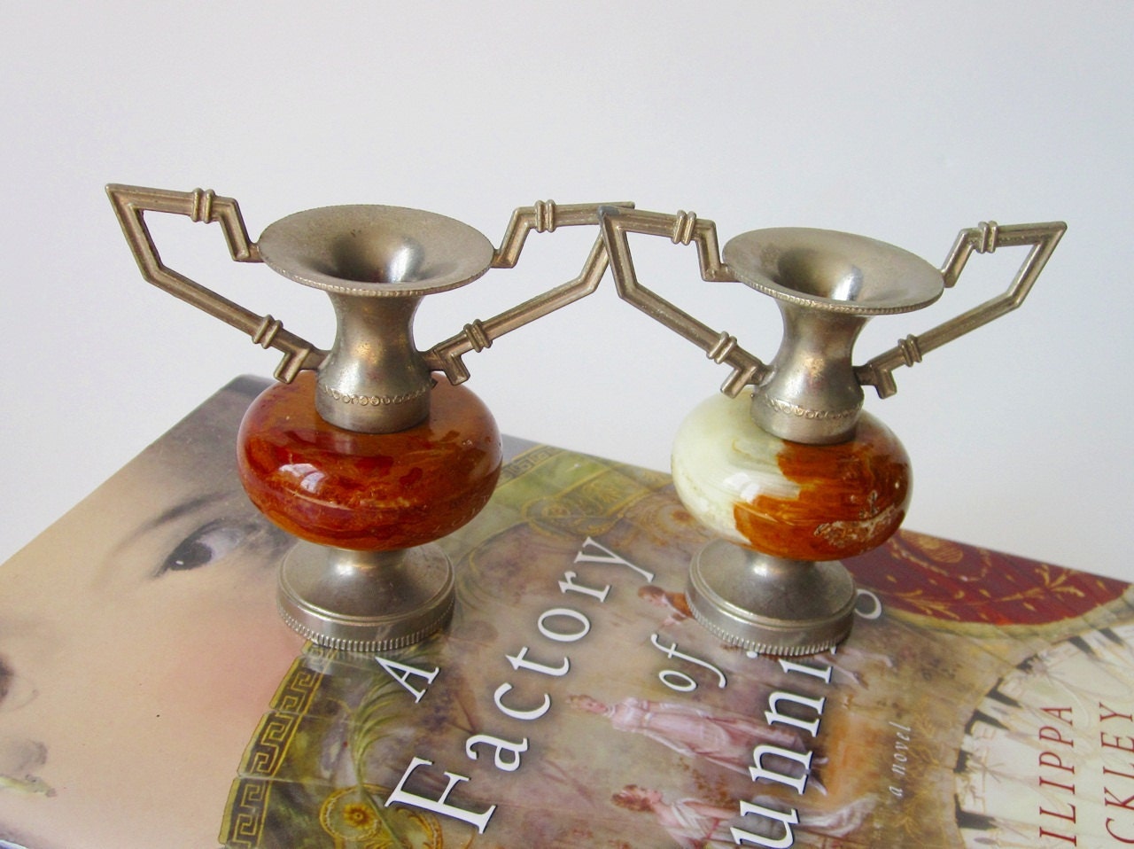 Art Deco Marble and Metal Urns - Small Collectible Pair