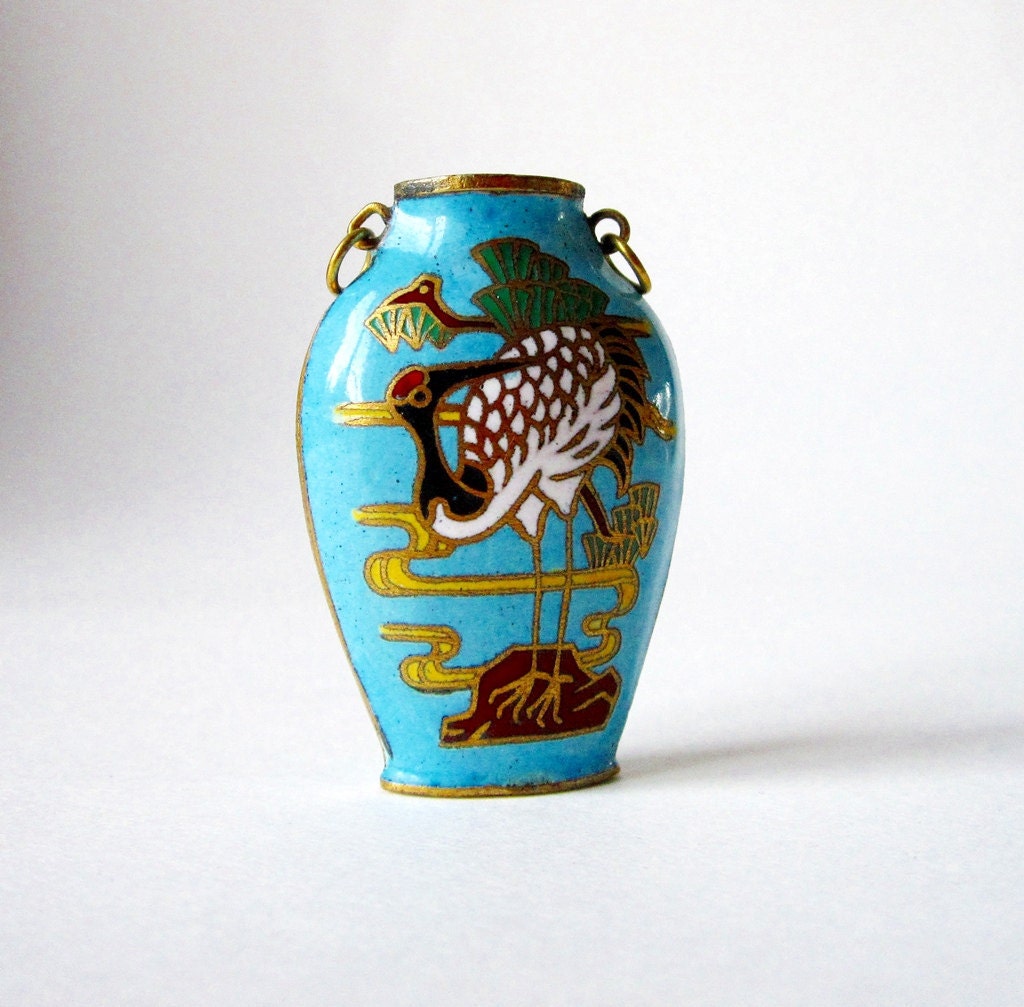 Vintage Cloisonné Urn Pendant Necklace Antique by Latrouvaille