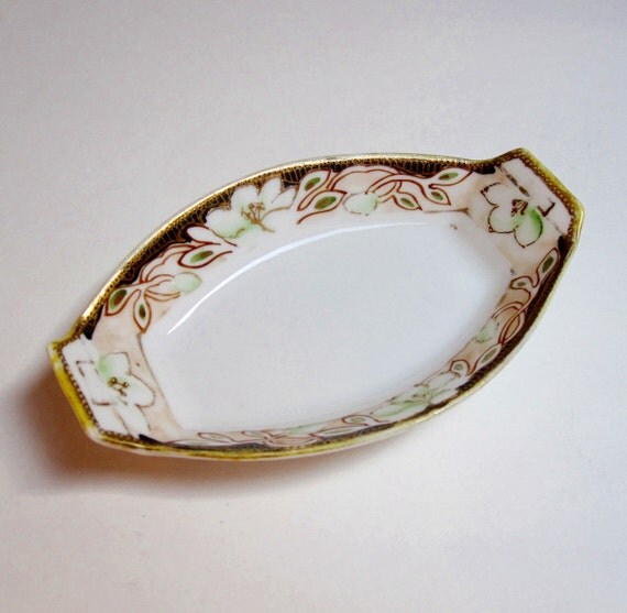 Antique Nippon China Salt Dish with Gold Trim by Latrouvaille