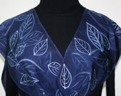 Hand Painted Silk Scarf Night Forest. Silk Scarf in Navy Blue and Silver. Size 8x52. Silk Scarves Colorado. 100% silk. MADE TO ORDER