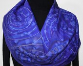 Blue Hand Painted Silk Scarf. Space Story Silk Scarf in in Blue and Periwinkle. Size 11x60. Made in Colorado. 100% silk. MADE TO ORDER.