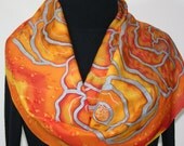 Hand Painted Silk Scarf Raining Sunshine. Silk Scarf in Orange, Yellow and Red. Size 11x60. Made in Colorado. 100% silk. MADE TO ORDER.