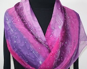 Hand Painted Silk Scarf Passion Galaxy. Silk Scarf in Pink and Lavender. Extra Long 11x90. Made in Colorado. 100% silk. MADE TO ORDER.