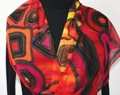 Hand Painted Silk Scarf Berry Delight. Silk Scarf in Red and Orange. EXTRA LONG 11x90. Made in Colorado. 100% chiffon silk. Made to order.