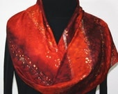 Hand Painted Silk Scarf Sparkly Rain. Silk Scarf in Burgundy and Orange Terracotta. Size 11x60. Made in Colorado. 100% silk. Made to order.