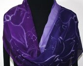 Hand Painted Silk Scarf Dream Flowers. Silk Scarf in Lavender and Purple. Size 14x70.Made in Colorado. 100% silk chiffon.MADE TO ORDER.