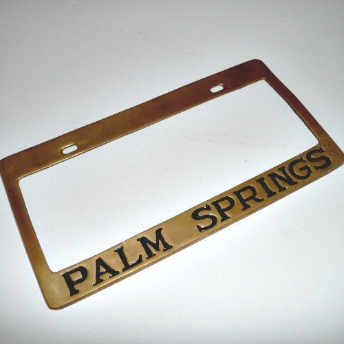 PALM SPRINGS License Plate Frame, Vintage, Heavy Brass or Plated, Class Up Your Auto