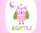 Night Owl Nursery Wall Art Print- Pink