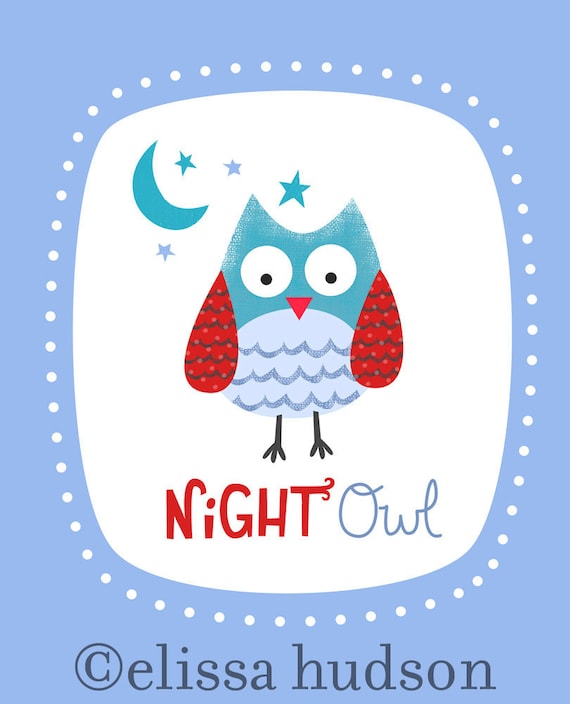Night Owl Nursery Print- Blue