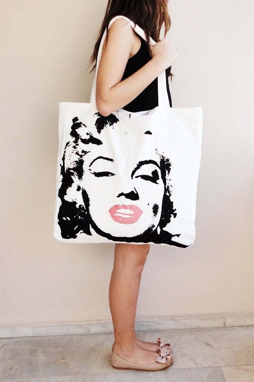 SALE...Marilyn Monroe Face Print,TOTE Bag ,Beach Bag,Messenger Bag,Shoulder Bag,Handmade,EcoFriendly Organic Cotton Shopping Bag