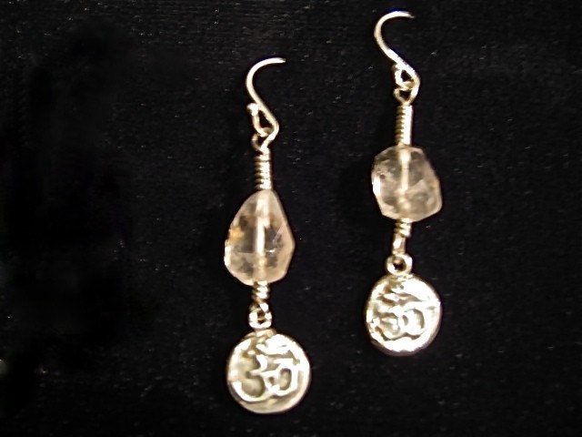 Fine silver Om Earrings