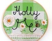 Children's child's embroidery hoop art home decor wall hanging - personalize name baby birth date