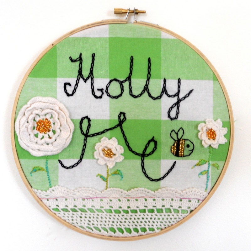 Children's child's embroidery hoop art home decor wall hanging - personalize name baby birth date