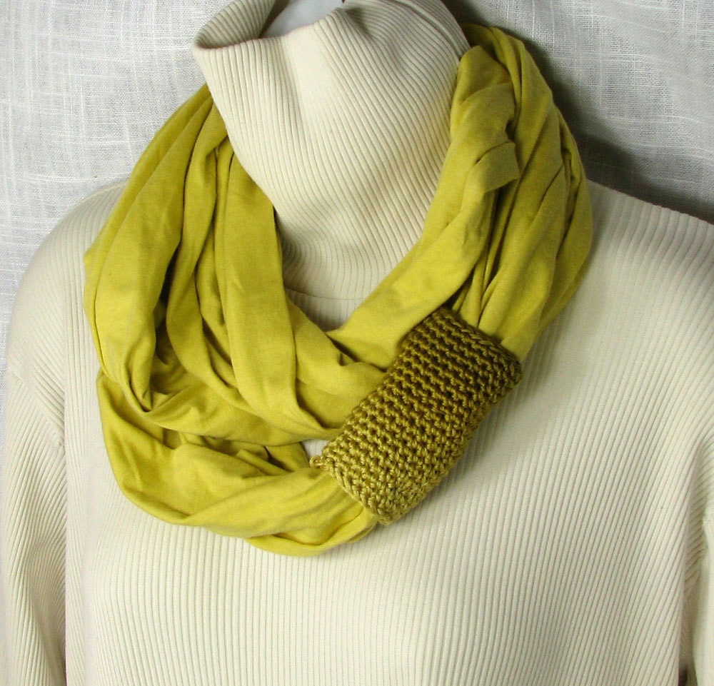 Infinity Scarf - Jersey Loop Circle in Bamboo with Monochromatic Ombre Crochet