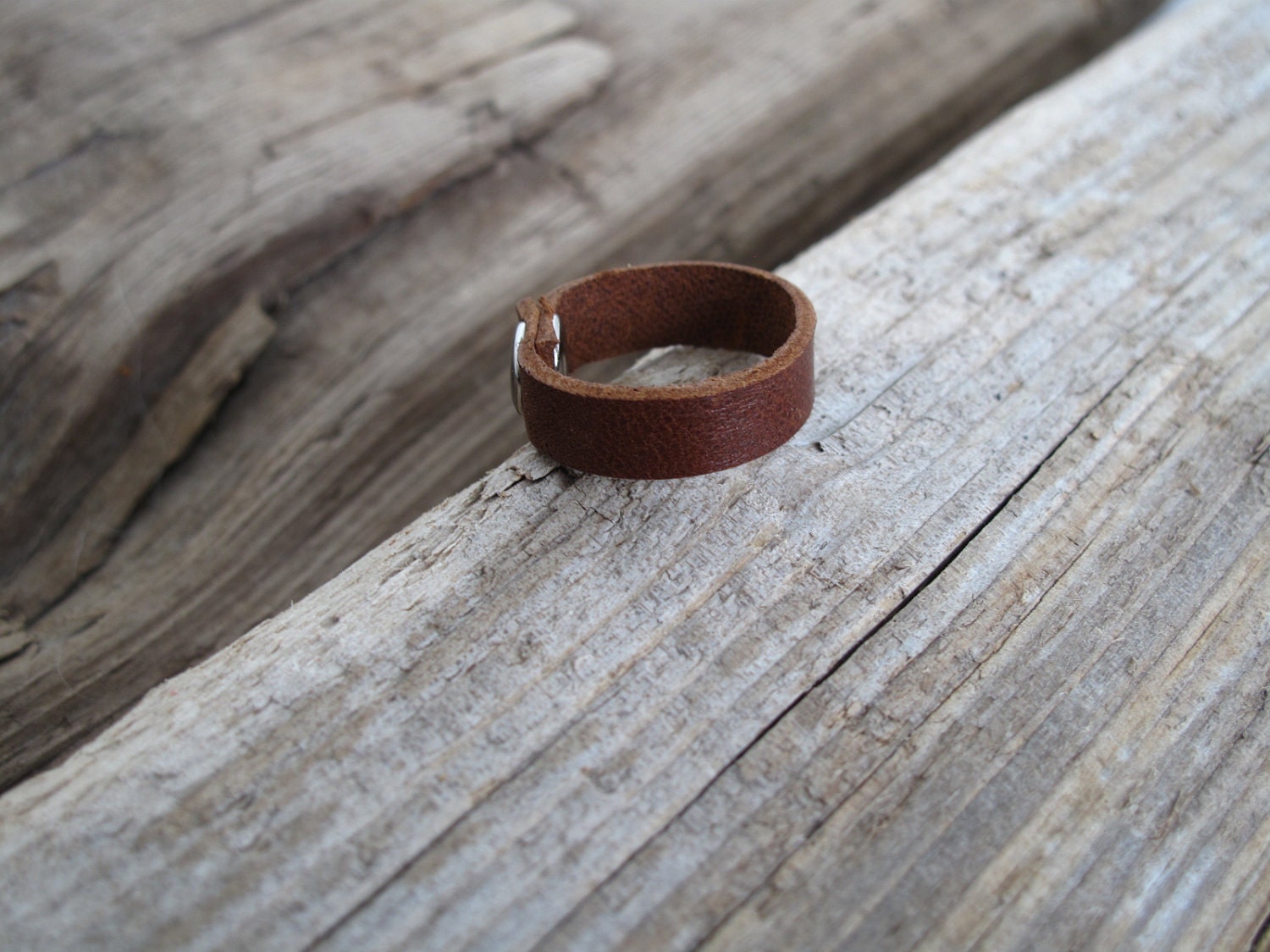 Leather Ring Band With Silver Stud
