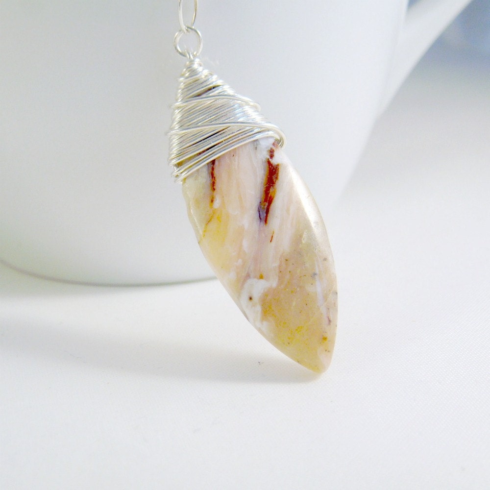 Pink Peruvian Opal Necklace with Sterling Silver Chain, Rose
