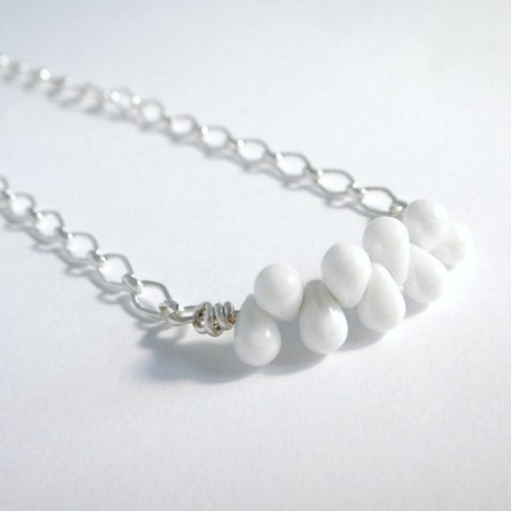 White Beaded Necklace, Modern, Mini Czech Glass Beads