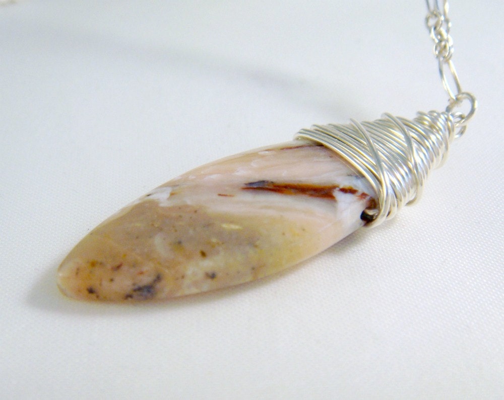 Pink Peruvian Opal Necklace with Sterling Silver Chain, Rose
