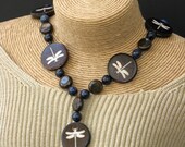 Dragonfly Necklace with Dumortierite, Bronzite and Bone