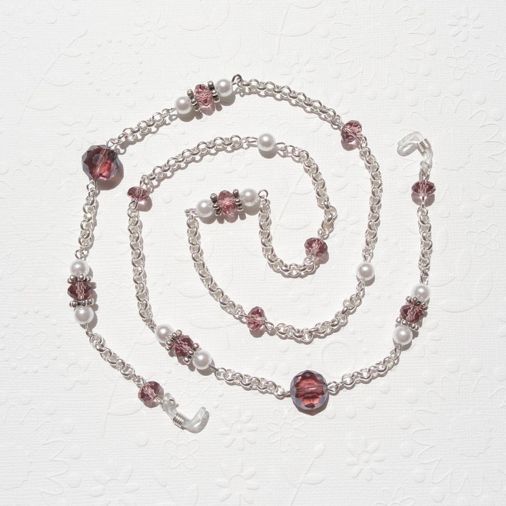 Eyeglass Chain - Purple Crystal and Silver