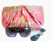 Pleated Floral Print Clutch Purse Honeysuckle Pink Zippered
