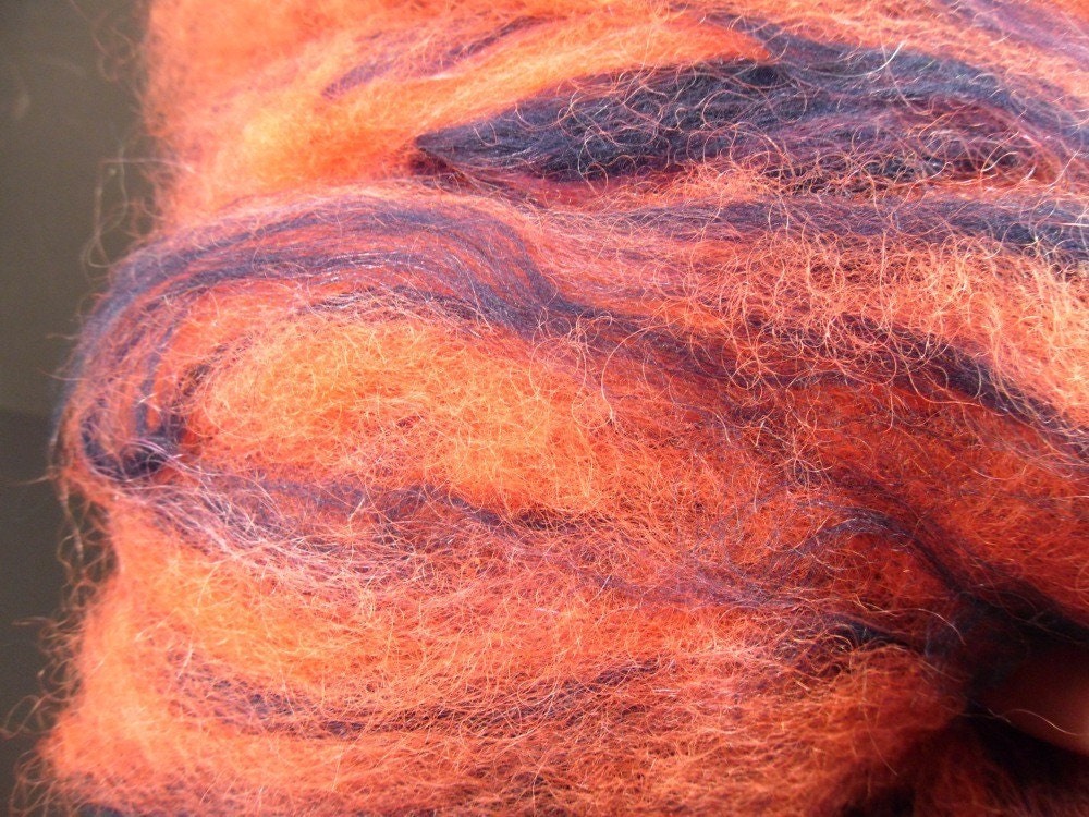 Spinning fiber roving -Blue and Coral