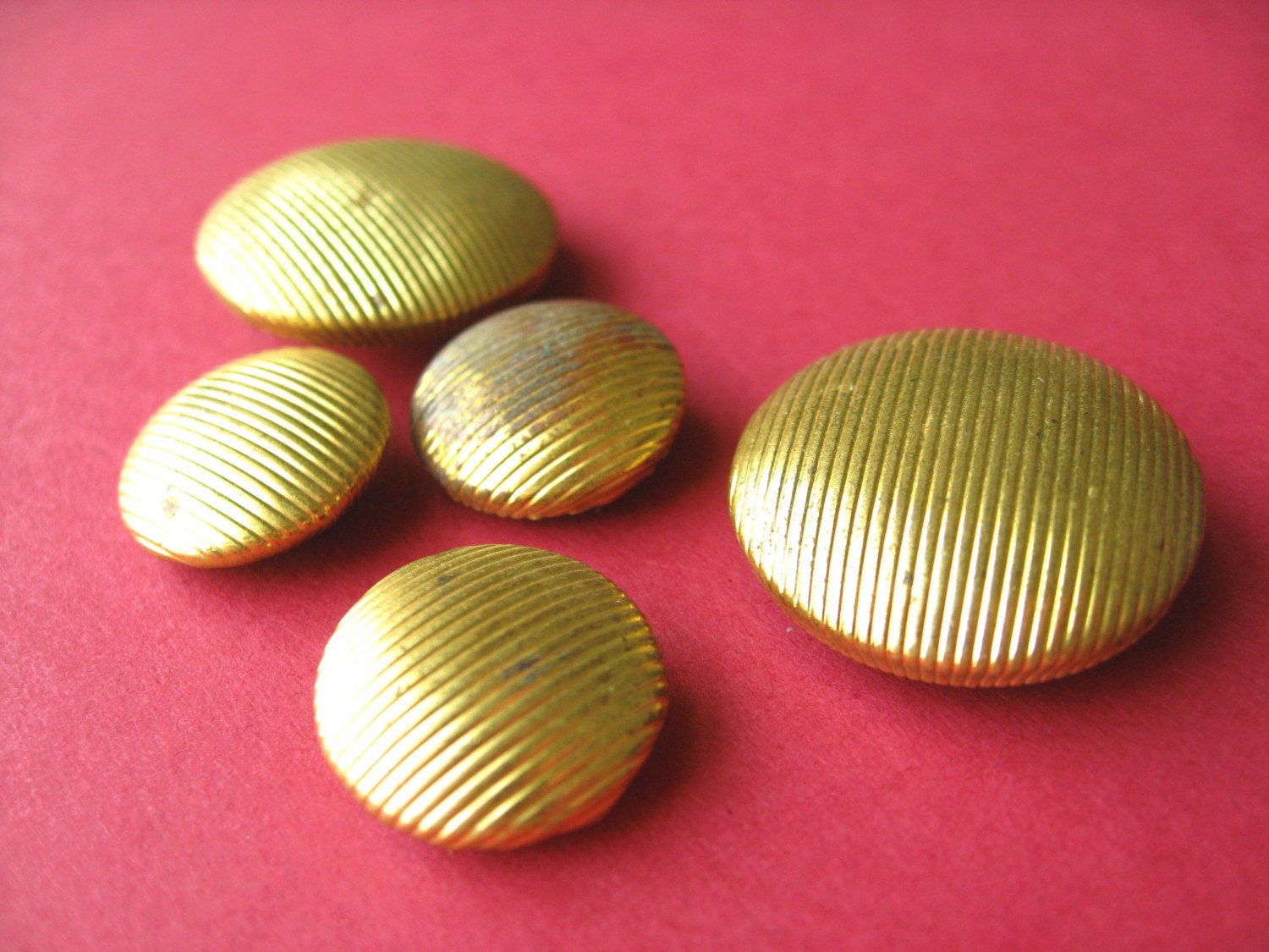 5 Vintage Gold Metal Back-Marked Buttons